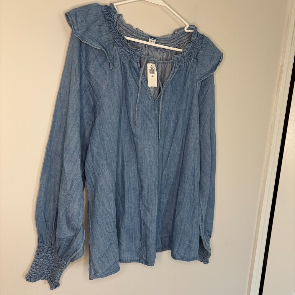 OLD NAVY NEW Woven Peasant Poet Blouse Womens XL Tall Ruffle Balloon Flowy